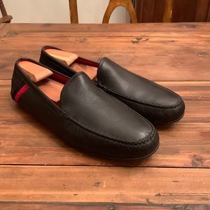 Ralph Lauren Purple Label Racing Driving Loafers Men 12 D black red suede stripe